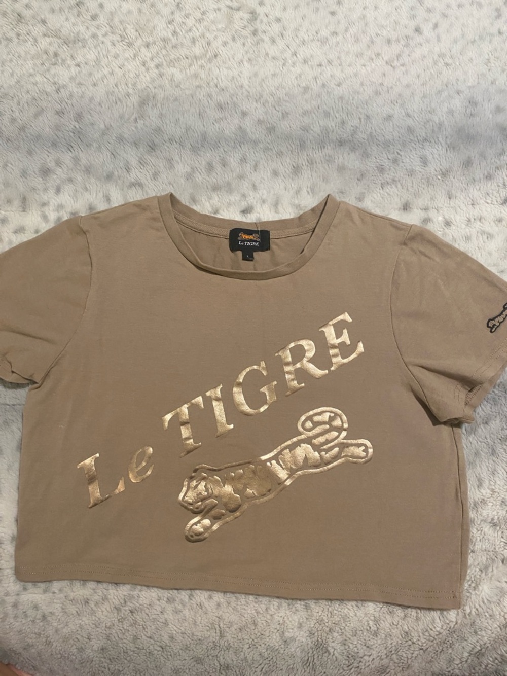 Le Tigre Taupe Crop Tee with Metallic Logo